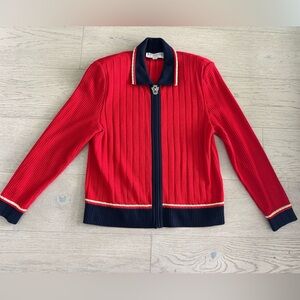 ST. JOHN by Marie Gray Red/Navy knit cardigan size 10